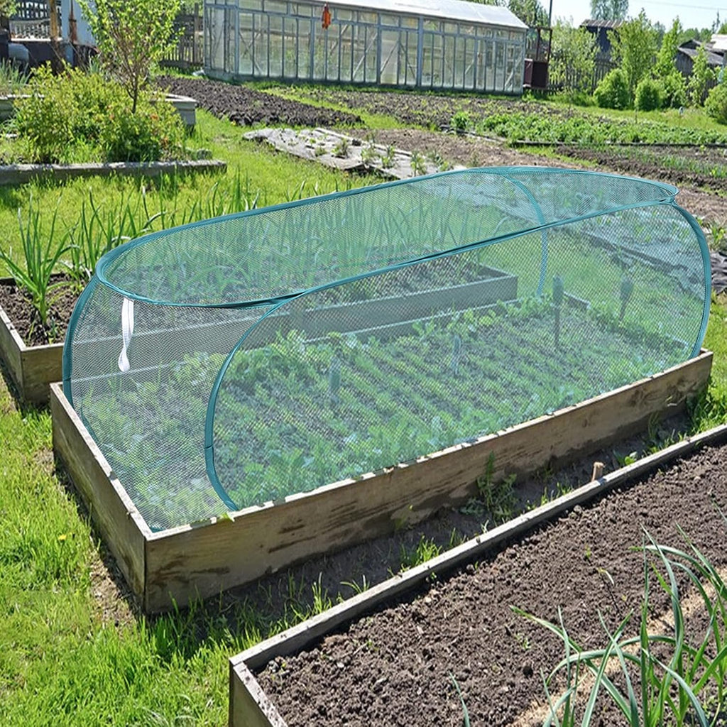 3 Pcs 39" x 18" x 16" Pop Up Garden Plants Cover with 24 Ground Nails, Mesh Netting Covers Net Cage Guard Protector for