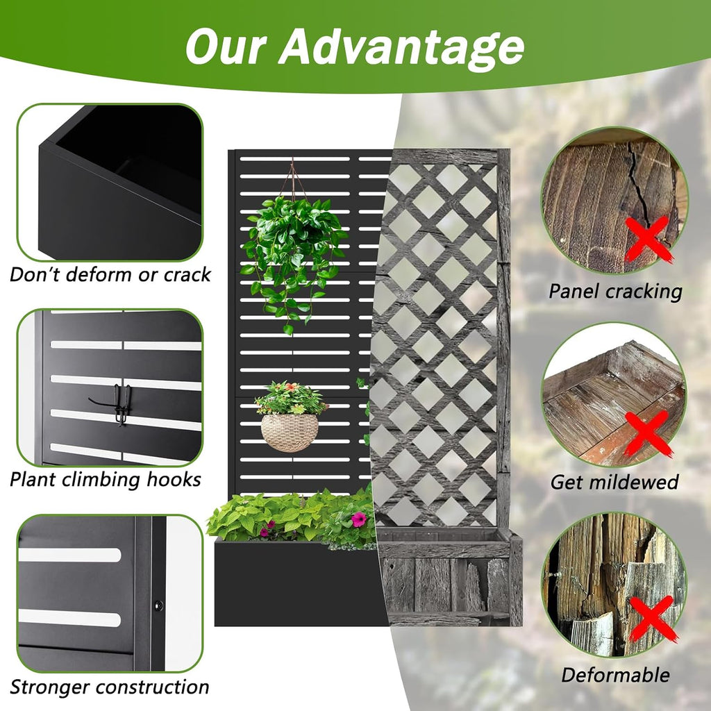 Metal Raised Garden Bed with Trellis,Planter Box for Climbing Plants, Vegetables & Vines, Features Drainage Holes and