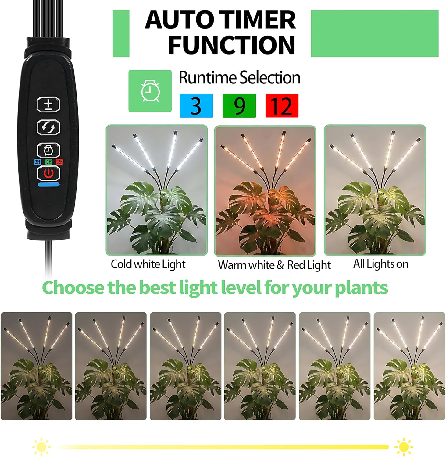 Grow Lights with Moss Pole for Indoor Plants, Full Spectrum LED Plant Light with Auto 3/9/12H Timer, Adjustable Height
