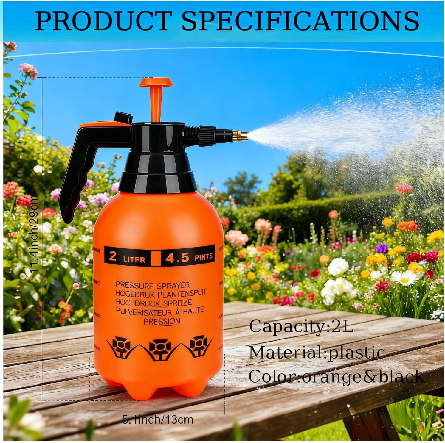 3 Pcs 1/2 Gallon Pump Sprayer Plastic, Handheld Pressure Sprayer, Garden Pump Sprayer Bottle with Adjustable Nozzle for