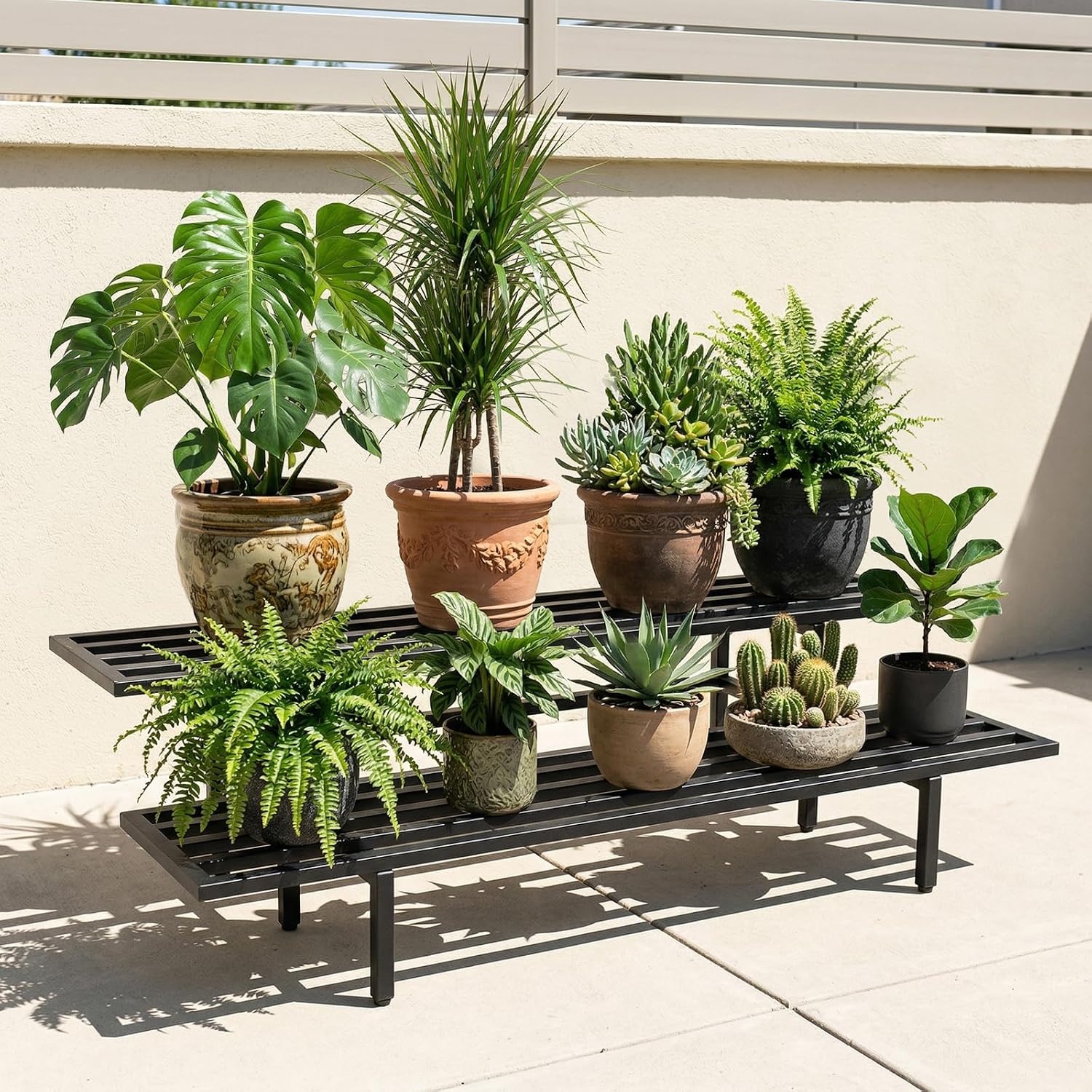 Heavy Duty Plant Stand Outdoor Indoor, Large Metal 48" L x 10" W x 12" H | Plant Stands Indoor Outdoor 2-Tier Flower