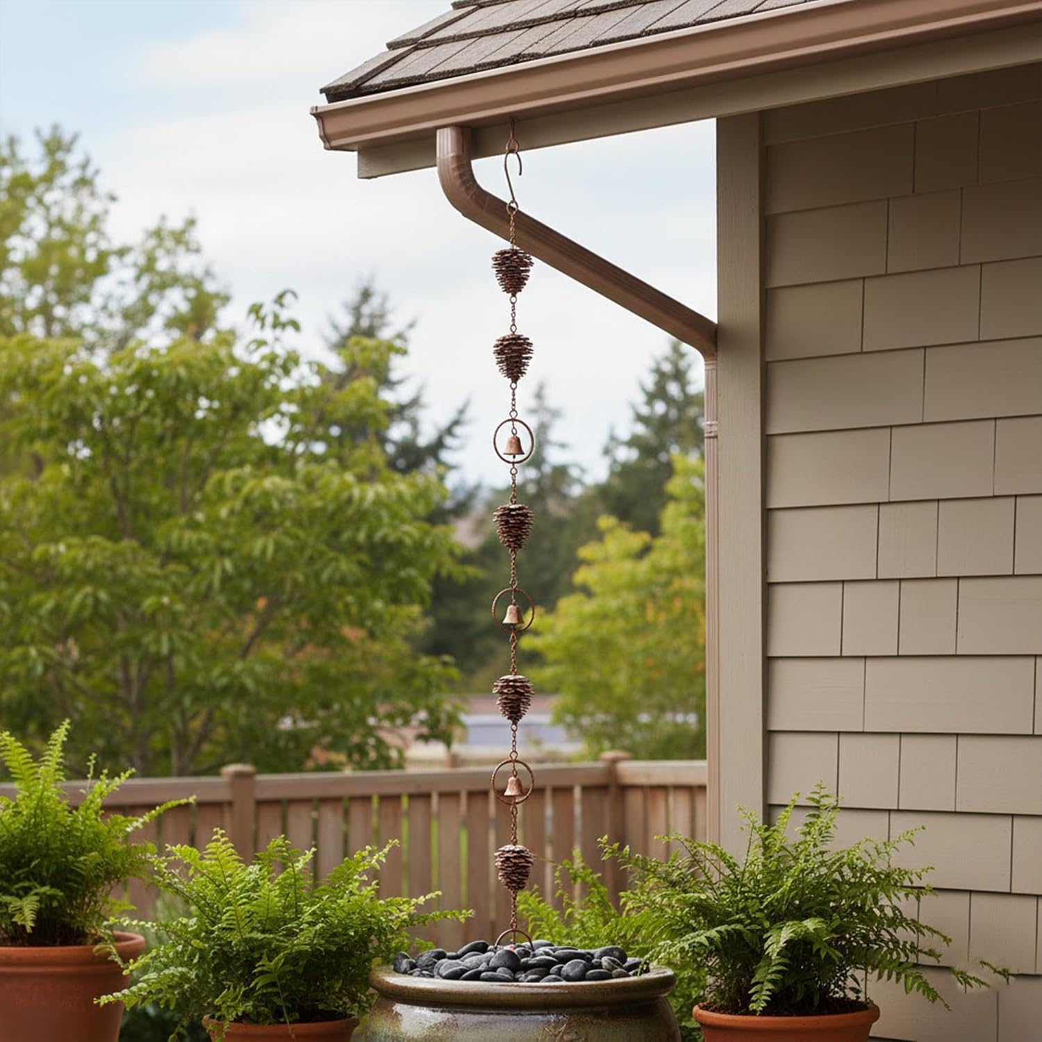 3.6 Feet Pinecone Rain Chains Gutters, Pinecone Shaped Iron Metal Downpipe Outside Catcher, Decorative Pine Cones and