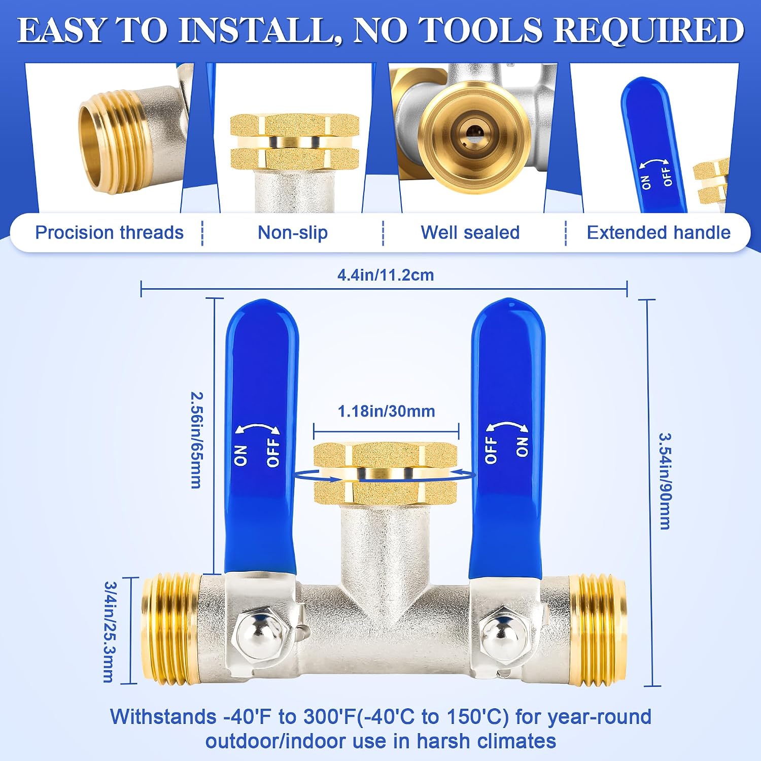 EJW Hose Splitter 2 Way, Garden Hose Splitters, 2 Way Faucet Splitter, Water Spigot Splitter, RV Brass Hose Splitter