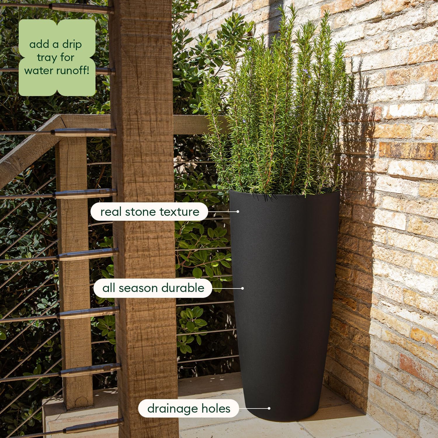 Veradek Mason Series Vega Planter - Tall Round Outdoor Planter with Shelf | Made From a Durable Plastic-Stone Composite