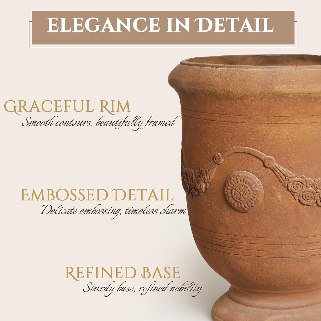Planters for Indoor & Outdoor Plants, 16.5 Inch Large Magnesium Oxide Urn Planter with Drainage Hole, Decorative Unique