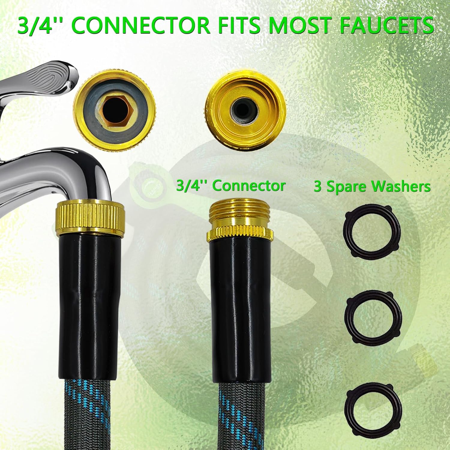 Junredy Garden Hose 50 FT, NON-EXPANDABLE Heavy-Duty Flexible & Lightweight Water Hose with 10-Function Nozzle