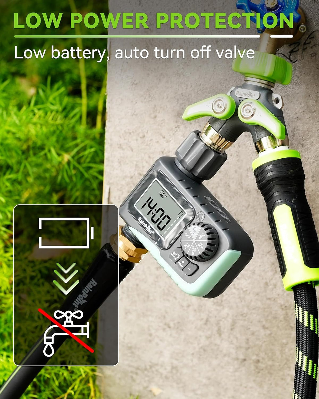 RAINPOINT Sprinkler Timer, Programmable Water Timer for Garden Hose, Outdoor Soaker Hose Timed with Rain