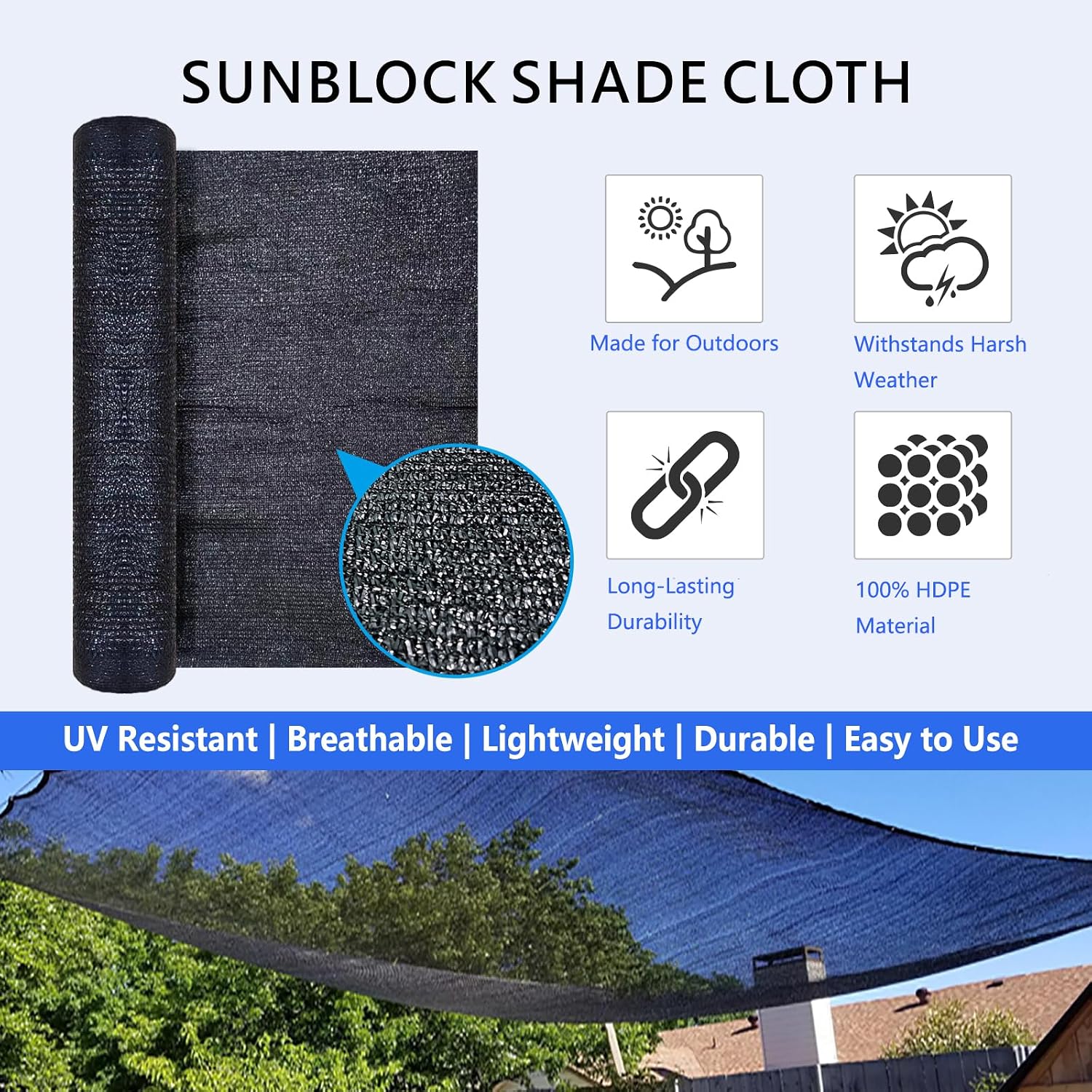 60% Shade Cloth Roll 6ft x 100ft - HDPE Sun Shade Fabric Roll, UV Block Cuttable Shade Mesh for Garden, Greenhouse