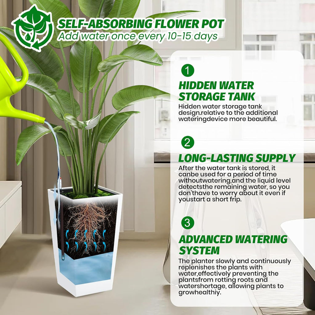 Garvee 16" Tall Planters Set of 2, Outdoor＆Indoor Planter Pots, White | High Front Porch Planter Pots with Drainage