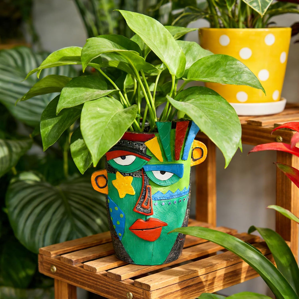 Abstract Face Planter Pot - 8inch Picasso Style Unique Plant Pots | Planters for Indoor Plants with Drainage Hole, Fun