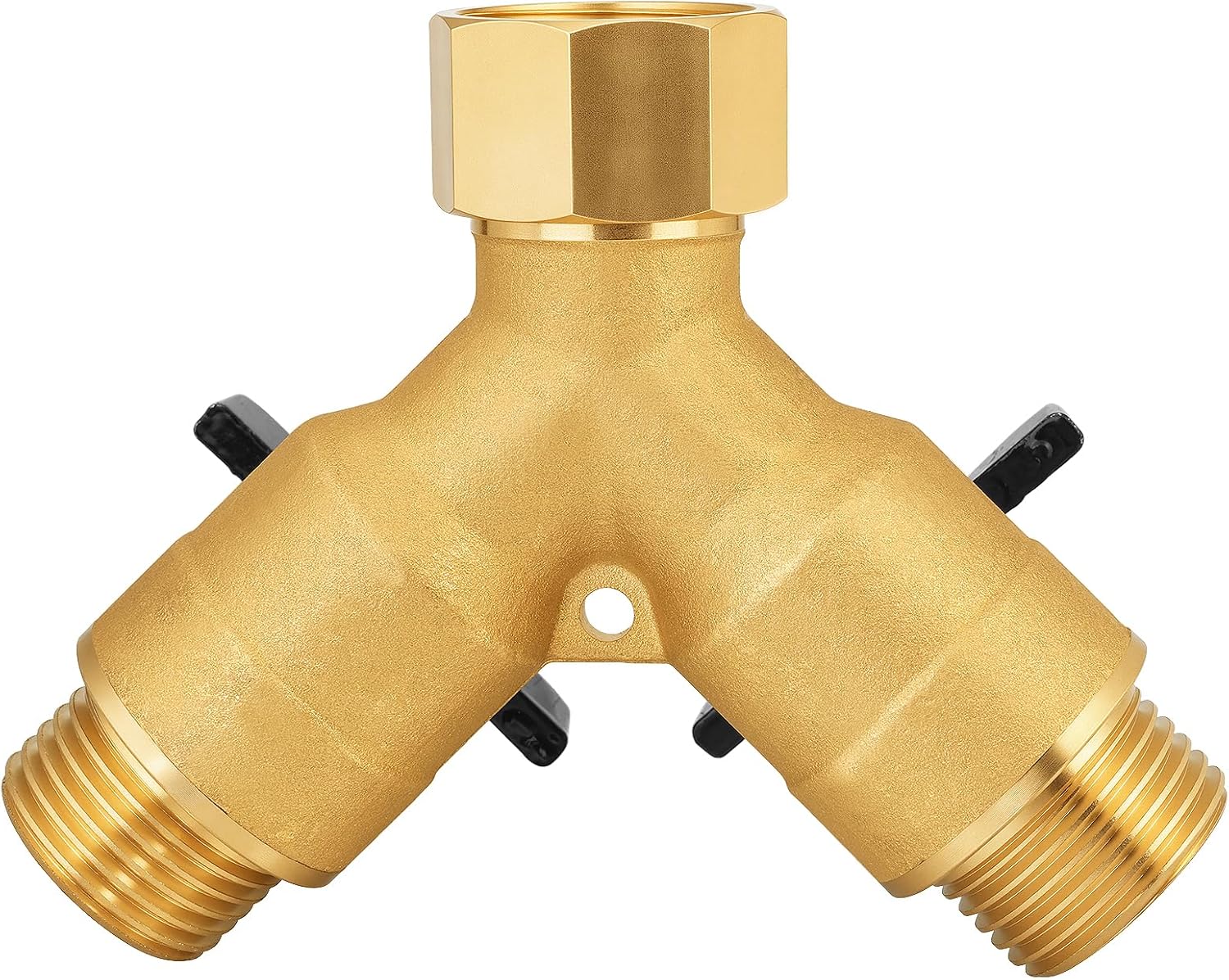Heavy-Duty Brass 2-Way High-Flow Garden Hose Splitter, Outdoor Faucet Y-Valve Diverter Connector with Butterfly Handle