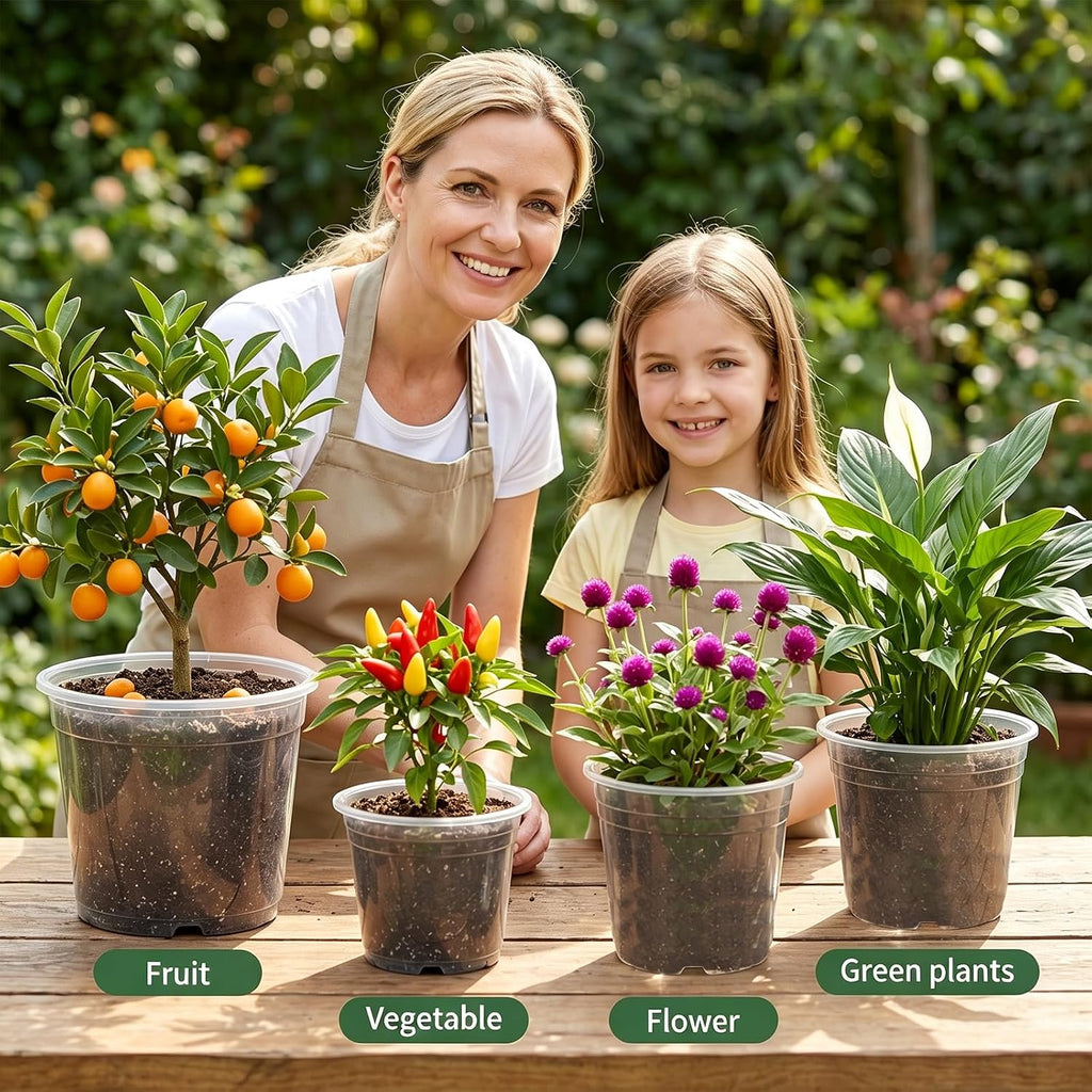 10/7/6/5 inch Clear Nursery Pots with Drainage Holes, 16 Pack Large Clear Plastic Pots with Plant Labels, Nursery Pots