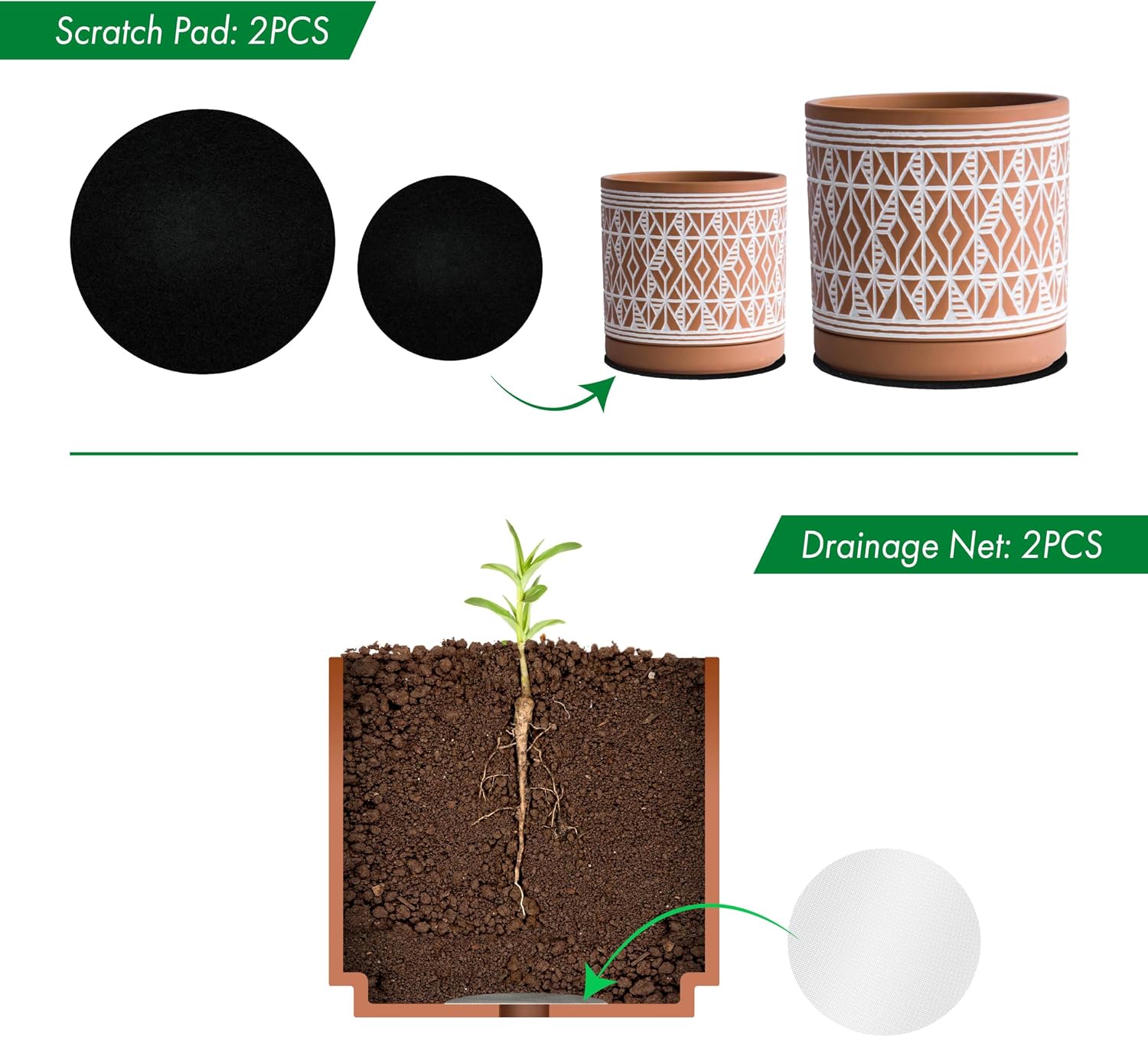 D'vine Dev 2-Pack Terracotta Pots, 4/6 in, Terra/White, 31-958-G-1 | Hand-Painted Pattern, Natural Clay Texture