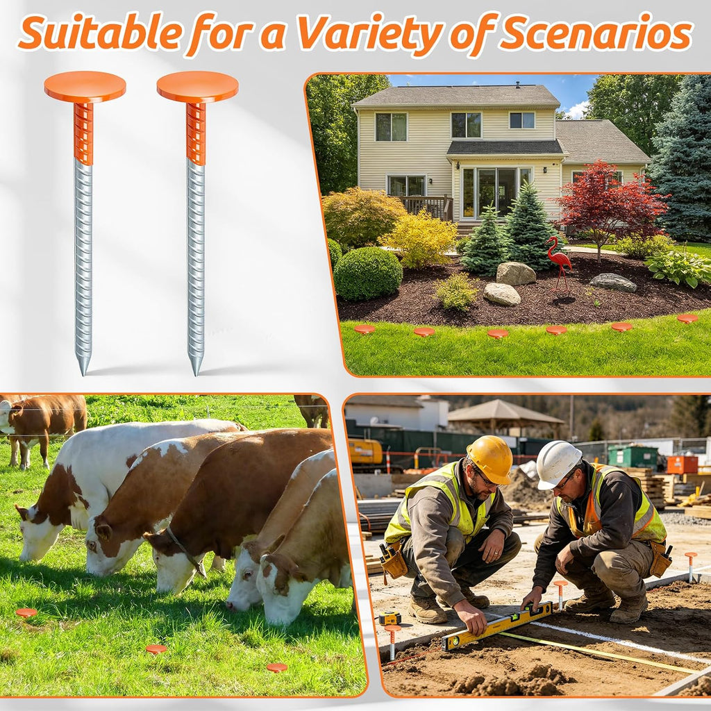 4 Pcs Rebar Survey Marker Stakes, 12 Inch Long Heavy Duty Hi Vis Property Line Marker Post, 1.35 lb Rebar Property Line