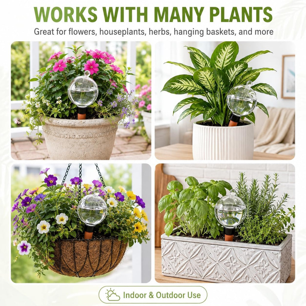 19 oz Large Self Watering Globes for Plants, Top Fill, 4 Pack | Clear 19 oz reservoir with porous terracotta spike for