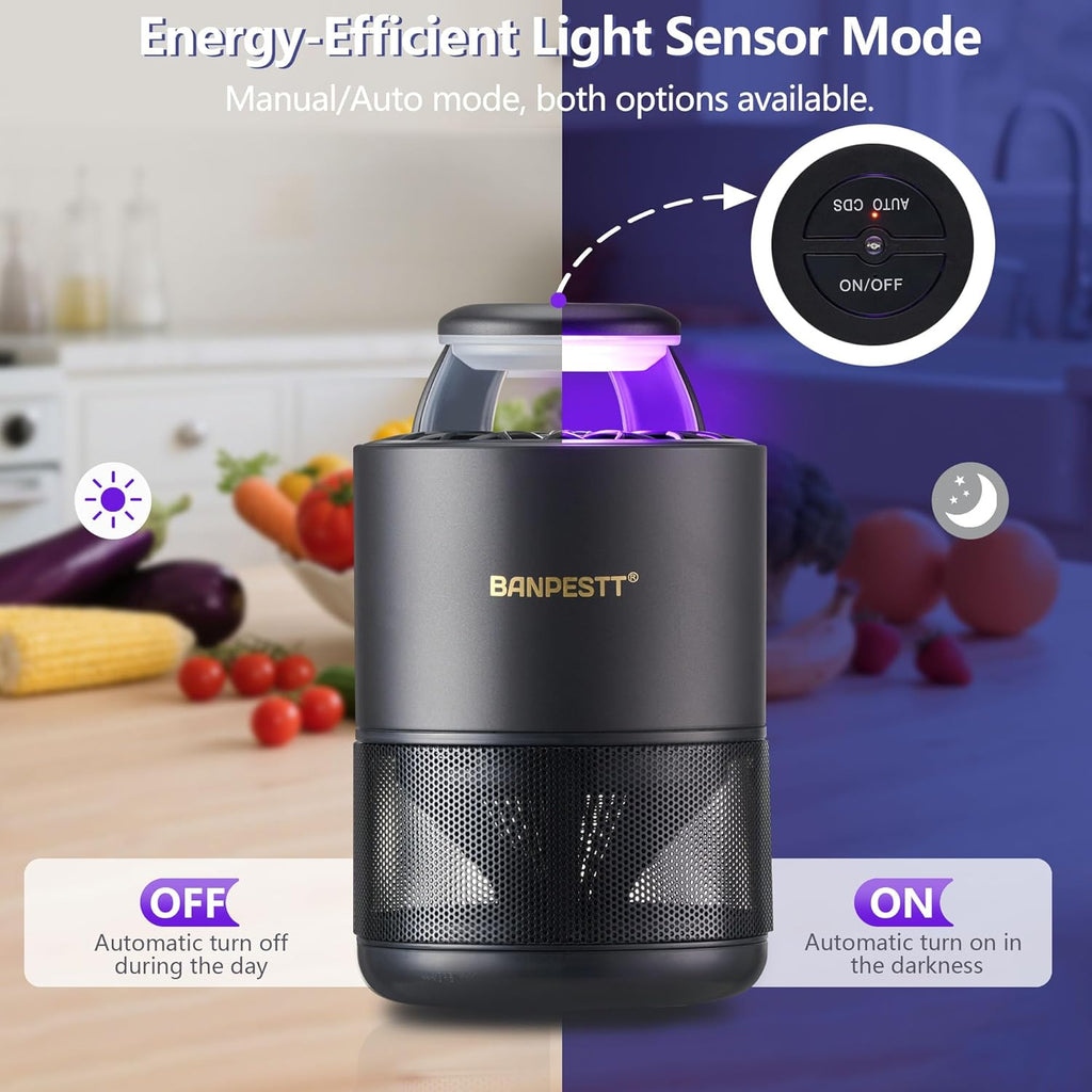 BANPESTT Indoor Insect Trap with Dusk-to-Dawn Sensor, US Adapter | Non-Zapper Suction Trap for Fruit Flies, Gnats