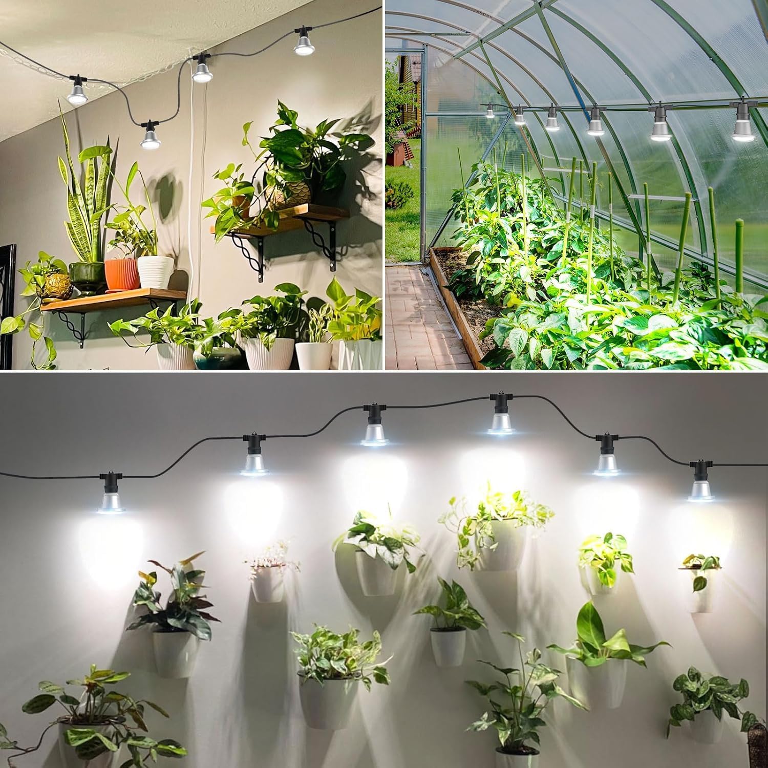SANSI Hanging Grow Light for Indoor Outdoor Plants, 72W IP65 Waterproof | 6 LED Bulbs, Hooks Included, Optical Lens
