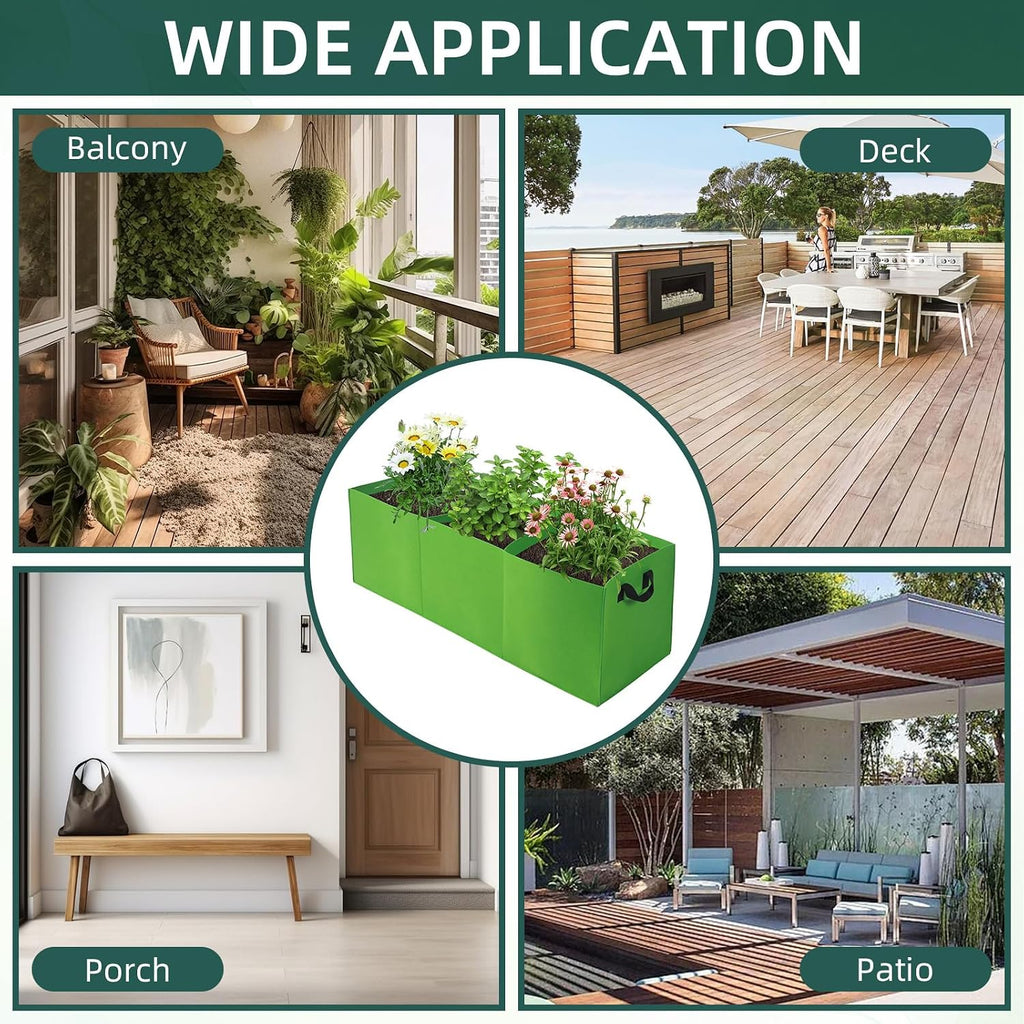2 Pack Plant Grow Bags, 3 Divided Grids Fabric Raised Planting Bed Rectangle Raised Vegetable Planter Garden Planting