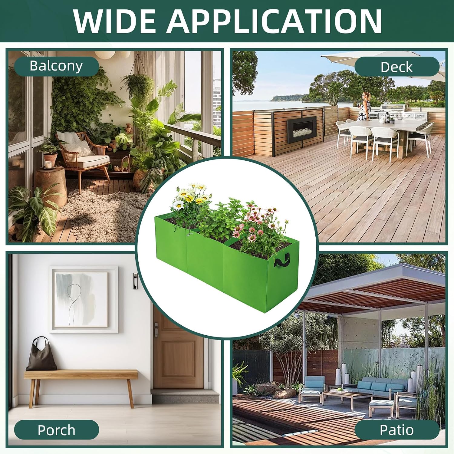 2 Pack Plant Grow Bags, 3 Divided Grids Fabric Raised Planting Bed Rectangle Raised Vegetable Planter Garden Planting