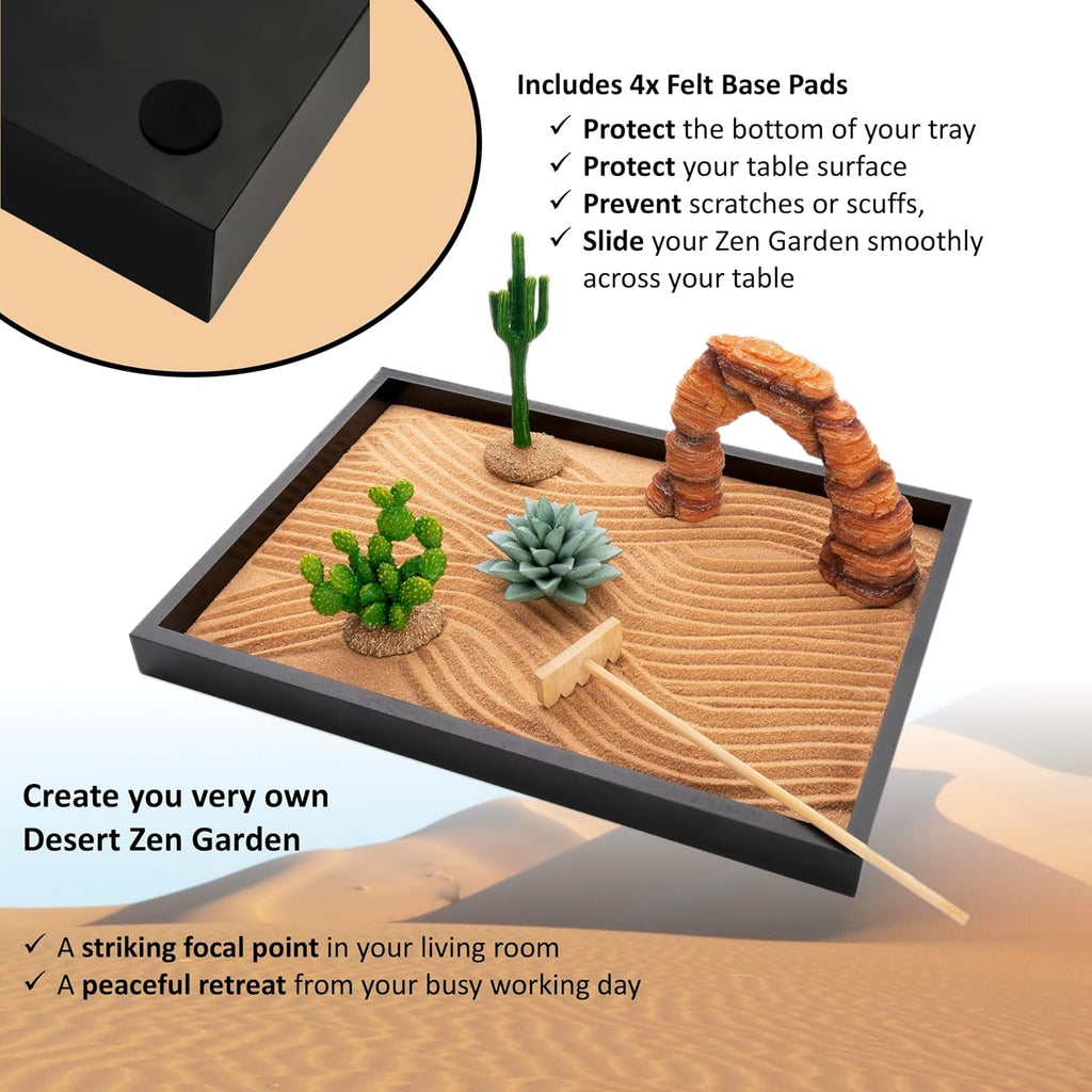 Desert Zen Garden Kit. Premium Home Cactus Decor. 11x8in | Southwestern Desert Decor Zen Garden for desk therapy. Sand
