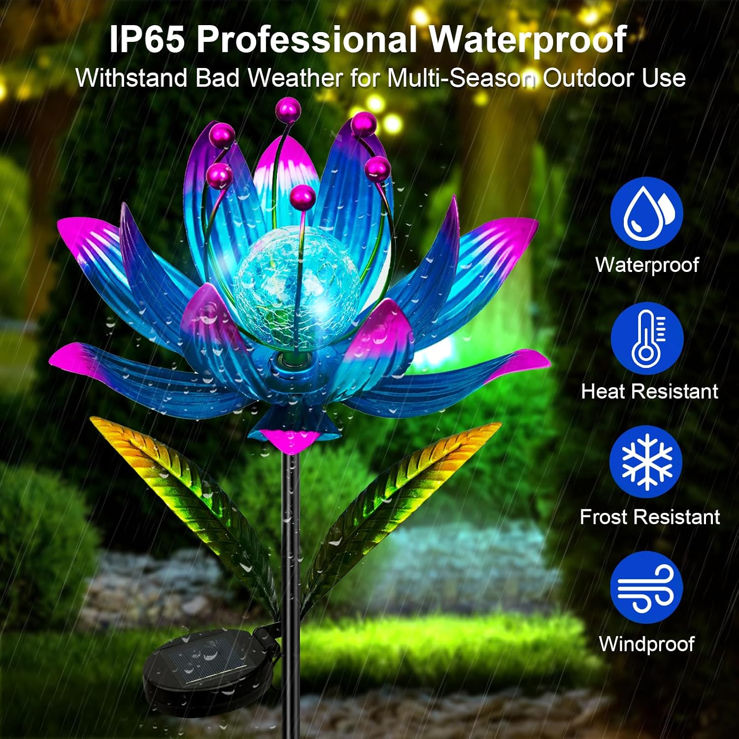 Wind Spinners Outdoor with Stake, Metal Yard Art, Purple | Colorful Solar Light Windmill Decor, Perfect Ornament for