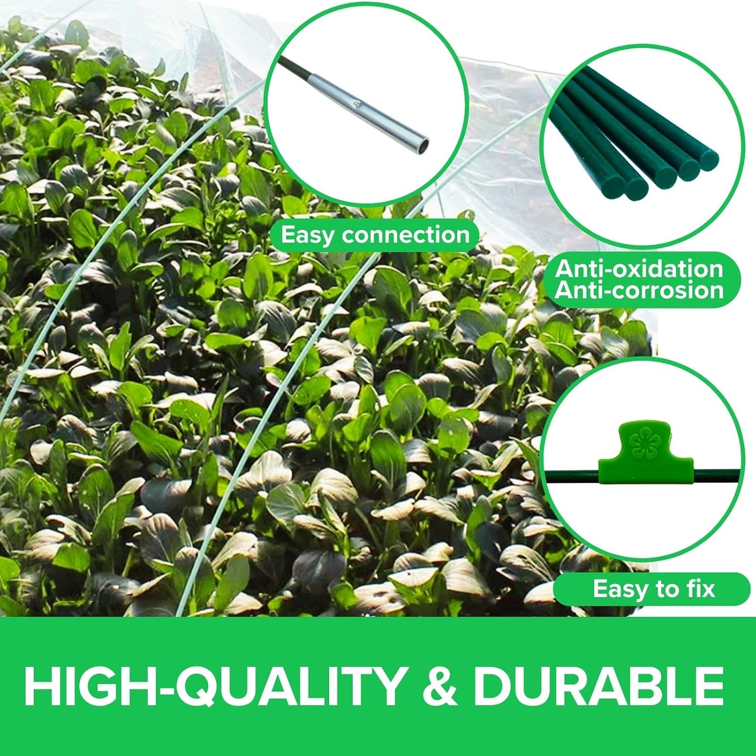 BeGrit Greenhouse Hoops Grow Tunnel 6 Sets of 8FT Long Garden Hoops with Plant Covers Freeze Protection Kit 10Ft x 30Ft