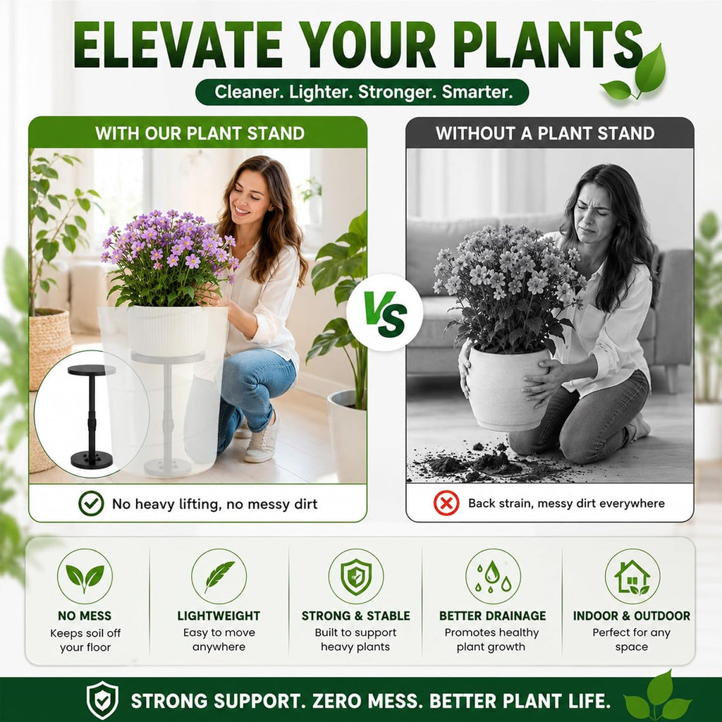 2 Pack Adjustable Height Plant Risers,Adjustable height 12–21 inches | Wooden & Metal Pot Fillers for Large Tall Round