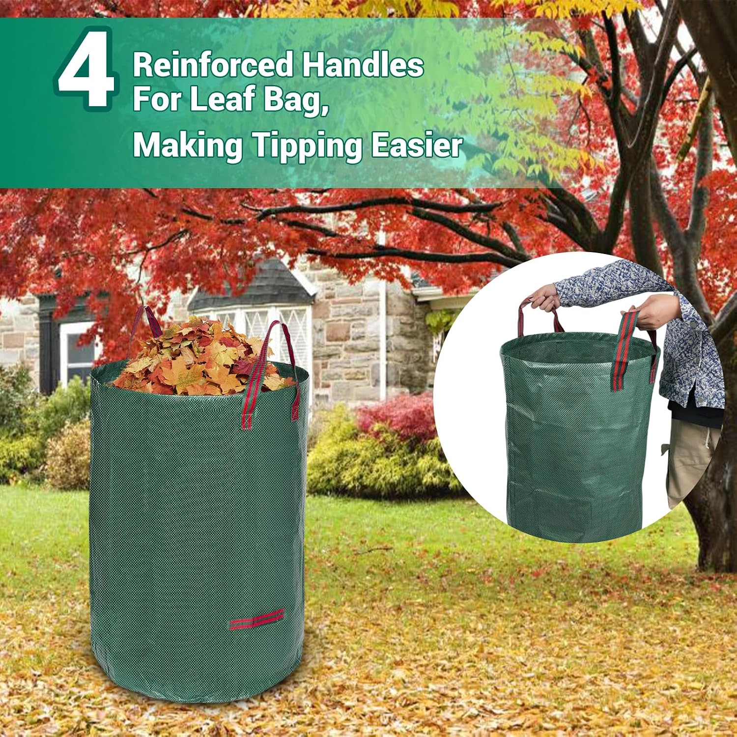 Adjustable Garden Rake for Leaves 36-73" Long Handle, 18" Wide, Heavy Duty with 25 Metal Tines ，Includes 32Gallon Leaf