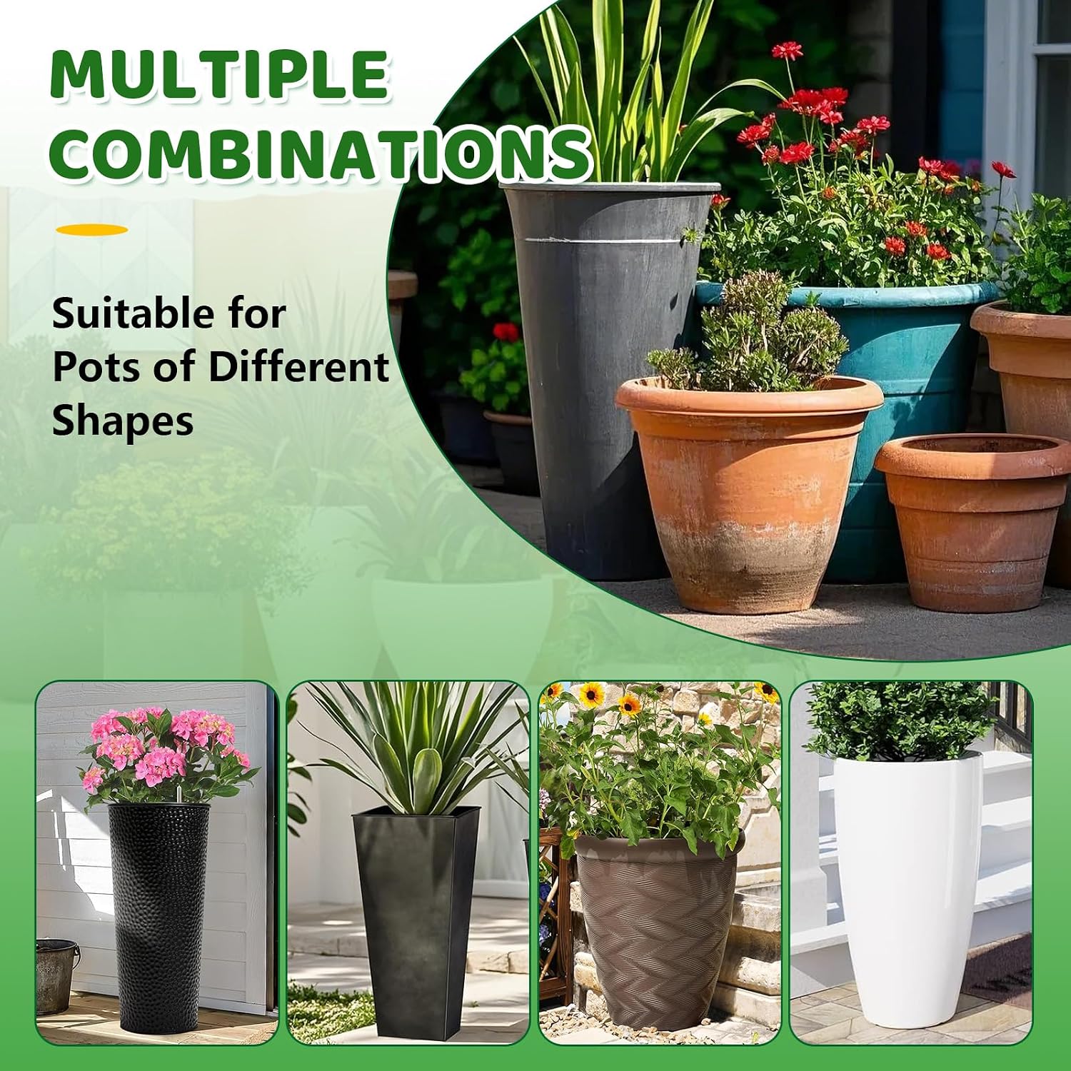 2 Pack Plant Riser Inserts for Large Pots, 8 in/10 in Interchangeable Sturdy Planter Inserts & 11 - 17 in Adjustable