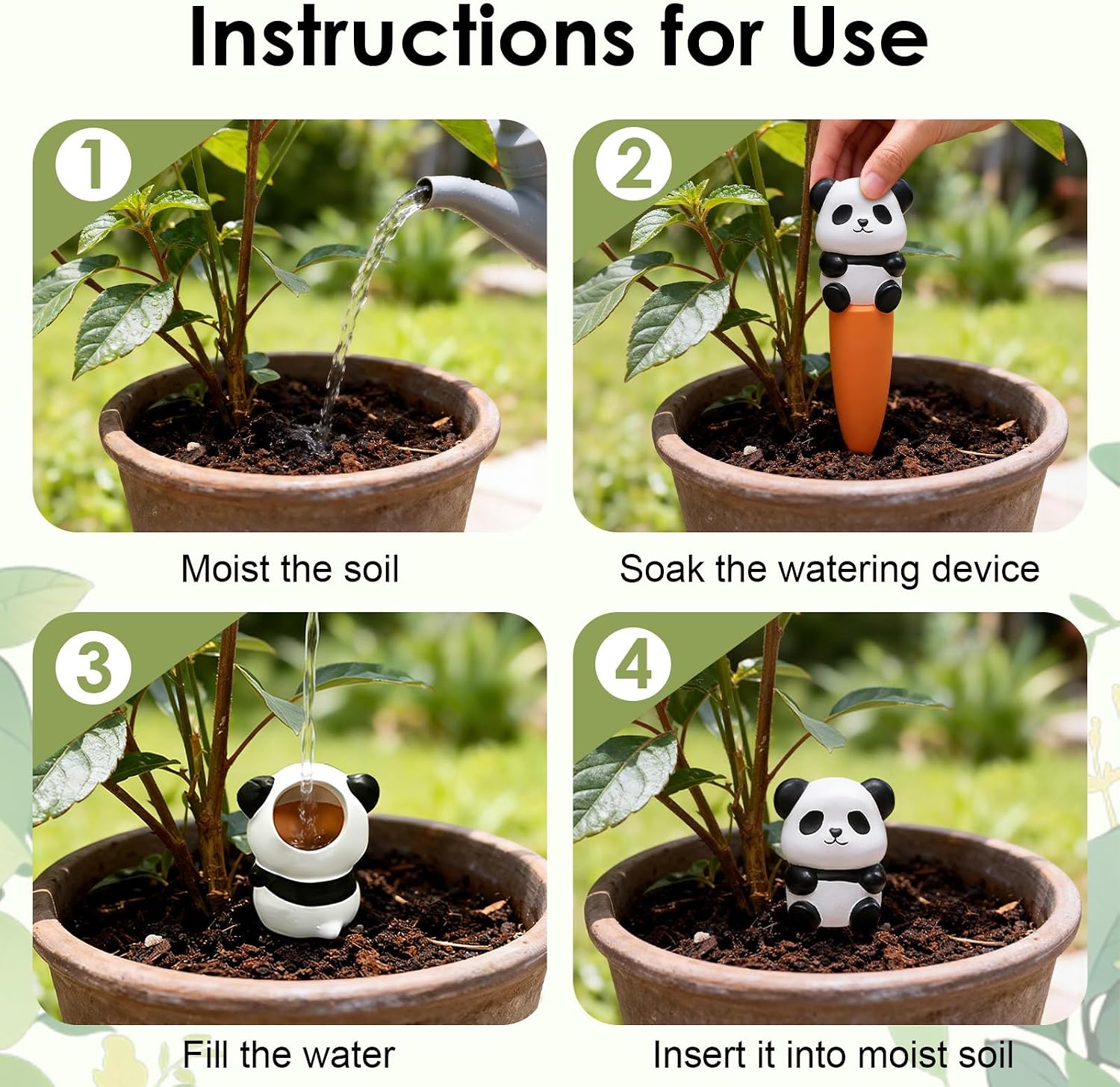 MCleanPin 4 Pack Plant Watering Spikes and Globes Handmade Terracotta Self-Watering Planter Insert Automatic Plant