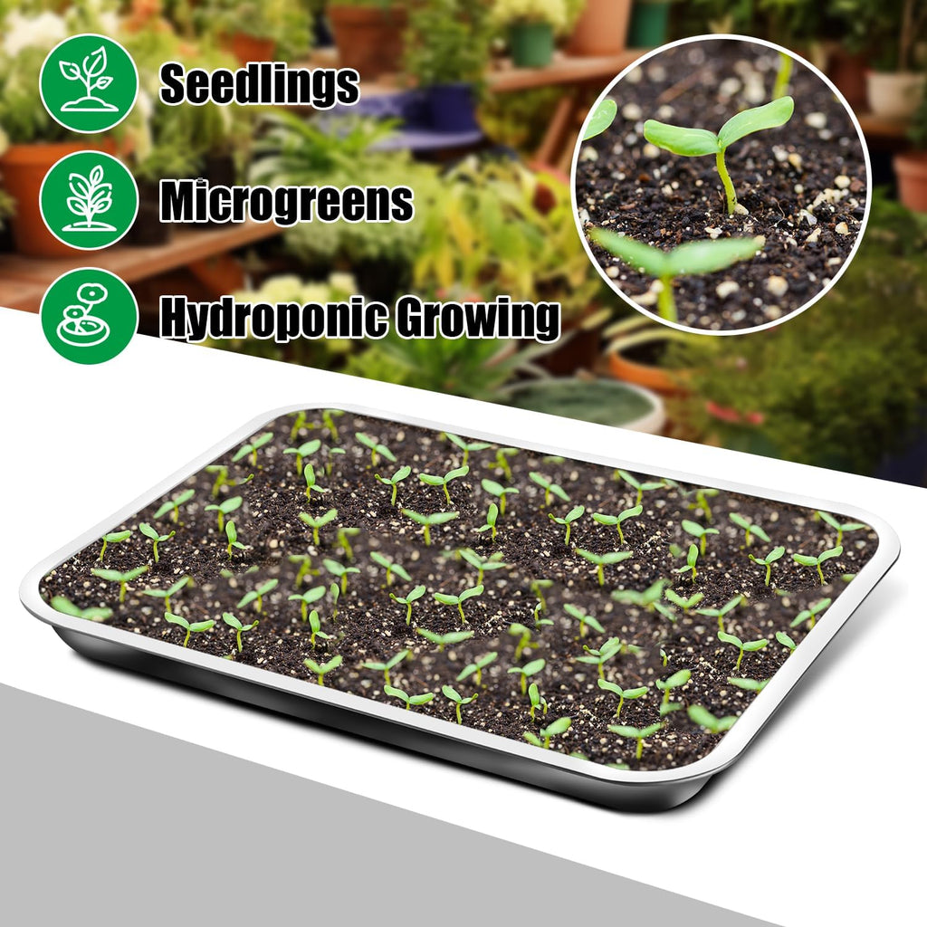 Stainless Metal Trays, Stainless Steel Seed Starter Carry Tray Fit 54 Cell Plug Tray, Nursery Seedling Pots Water