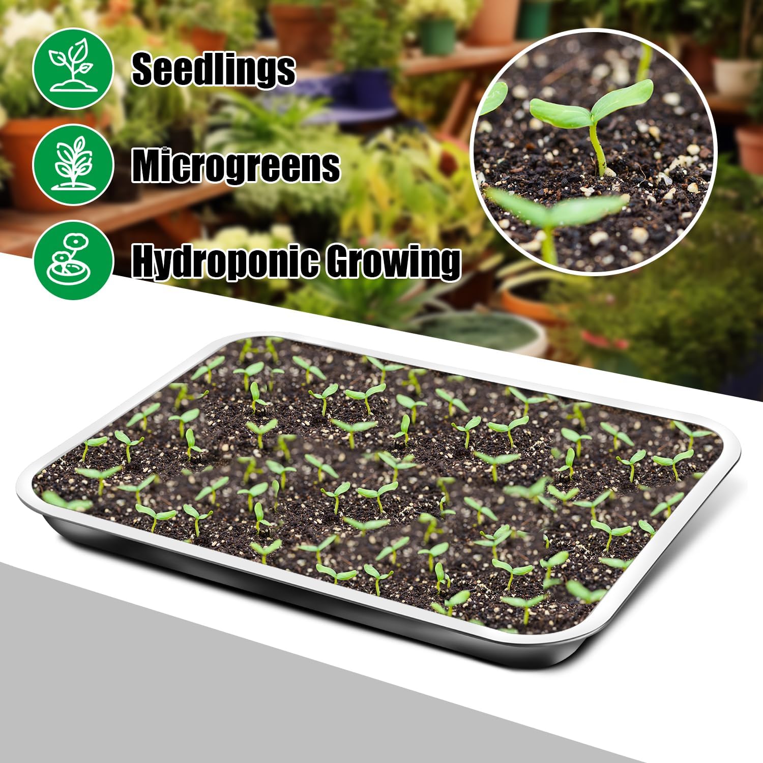 Stainless Metal Trays, Stainless Steel Seed Starter Carry Tray Fit 54 Cell Plug Tray, Nursery Seedling Pots Water