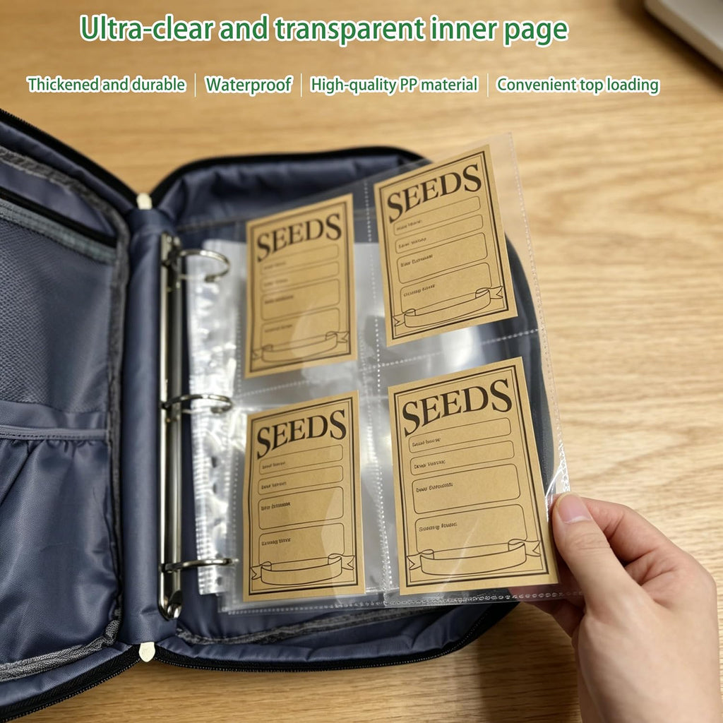 Seed Storage Organizer Binder with 20 Pcs Seed Envelopes & 30 Pack Sheet | Seed Binder, Holds 120 Packets Envelopes