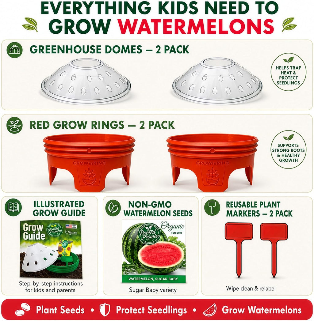 Kids Watermelon Garden Kit – Grow Your Own Watermelons from Seeds with Greenhouse Germination Domes & Grow Rings