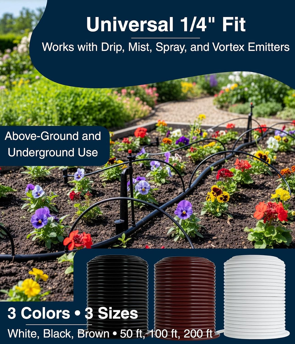 DBR Tech® 1/4 Drip Irrigation Tubing, 200 Feet, Flexible PVC Plastic Drip Irrigation Hose for Gardening, Misting
