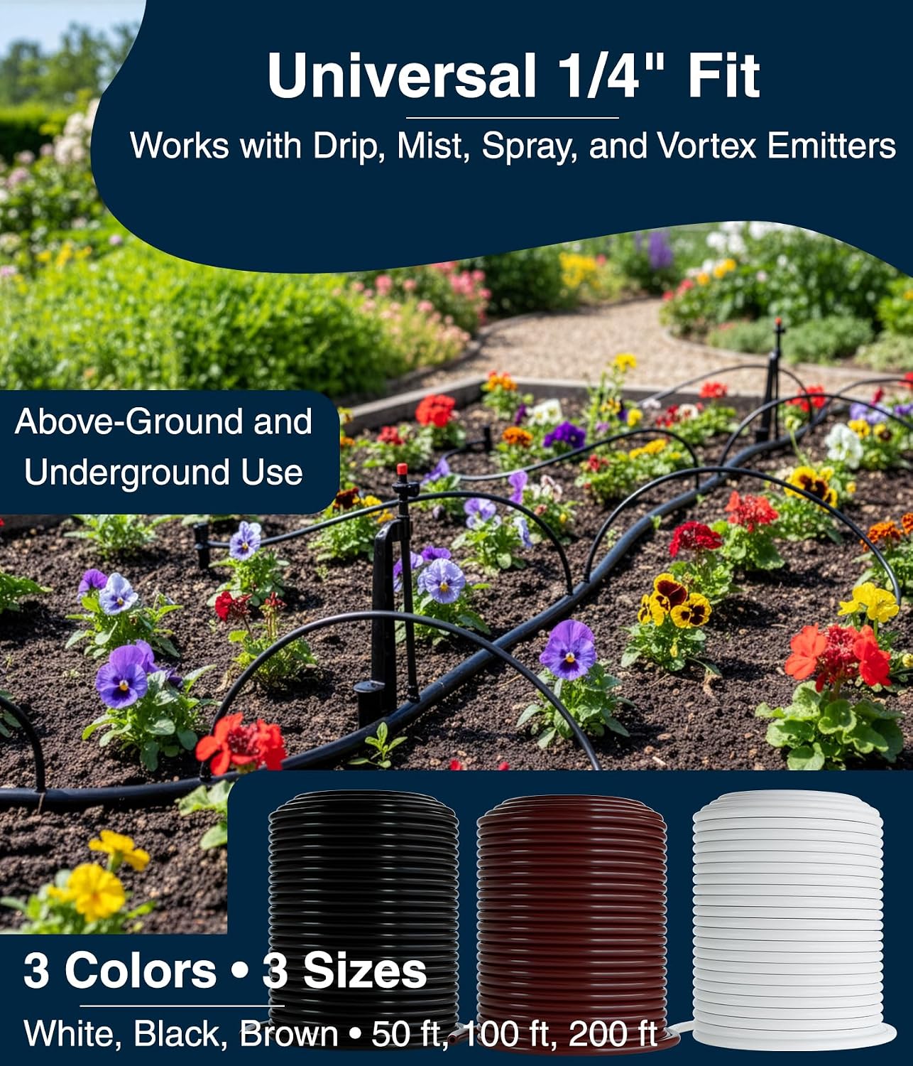 DBR Tech® 1/4 Drip Irrigation Tubing, 200 Feet, Flexible PVC Plastic Drip Irrigation Hose for Gardening, Misting