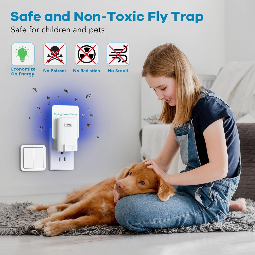 Indoor Fly Trap, Plug-in Fruit Fly Trap with 2 Devices and 6 Sticky Refills | Gnat Trap for Fruit Flies, Gnats, Flies