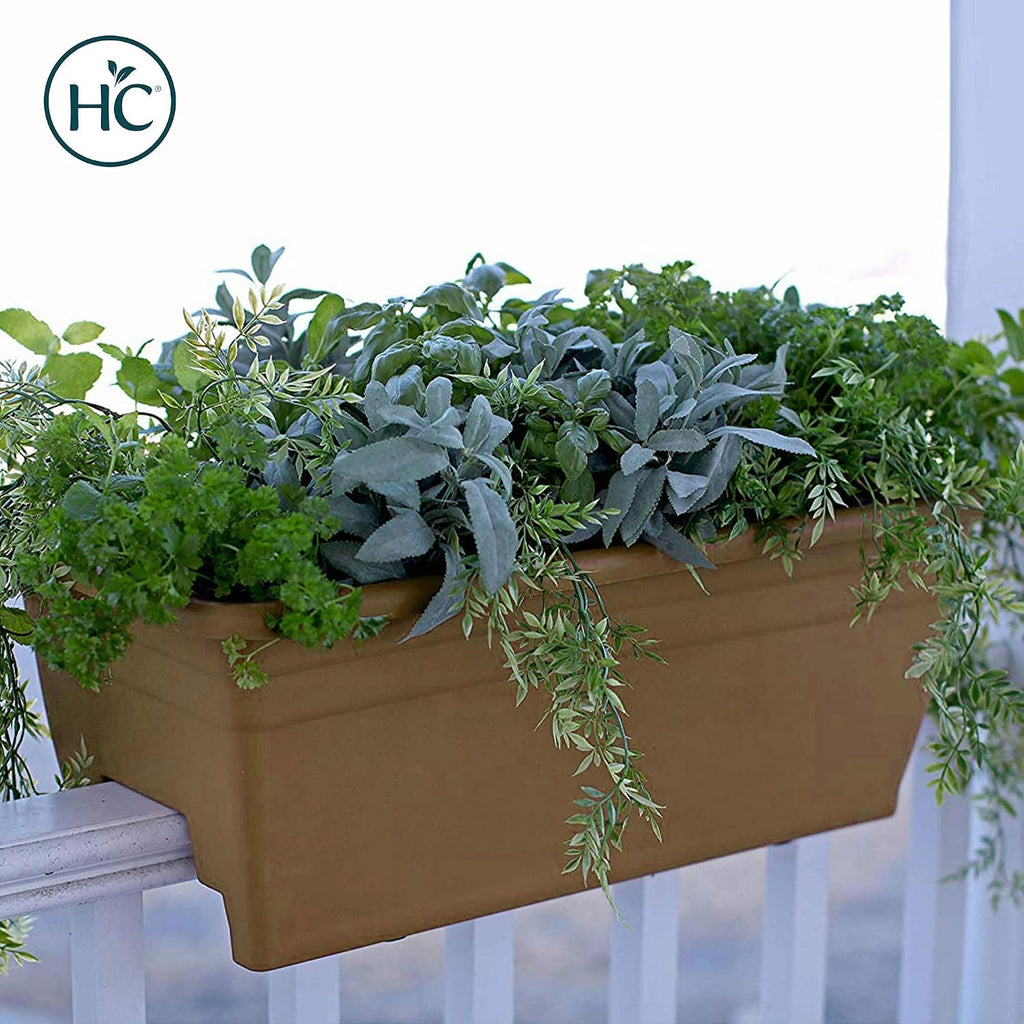 The HC Companies 24 Inch Deck Rail Planter Box with Drainage Plug, Lightweight UV-Resistant Plastic Outdoor Planters