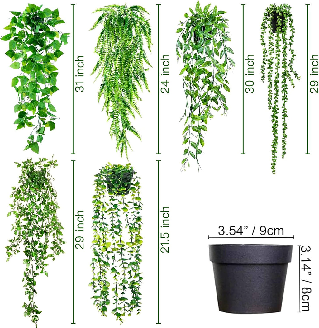 Sggvecsy Fake Hanging Plants 6 Pack Artificial Hanging Eucalyptus Plants Potted Greenery Faux Mandala Vine String of