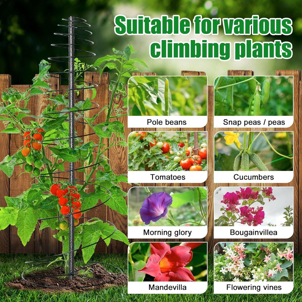 2 Pack Spiral Metal Garden Trellis for Climbing Plants Outdoor - 72" Large Heavy Duty Plant Support Tower with Center
