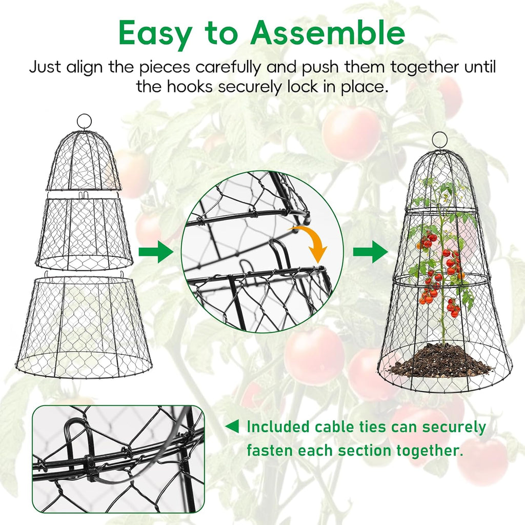 SPECILITE 6 Pack 14"×14"×20" Garden Cloches for Plants with 3 Split Design | Rustproof, with Ground Stakes, Sturdy