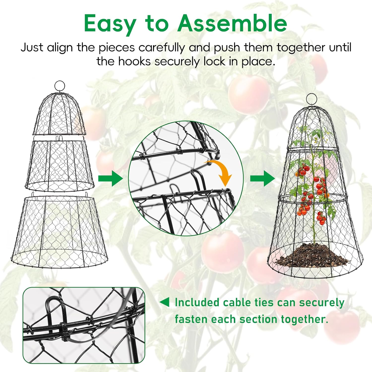 SPECILITE 6 Pack 14"×14"×20" Garden Cloches for Plants with 3 Split Design | Rustproof, with Ground Stakes, Sturdy