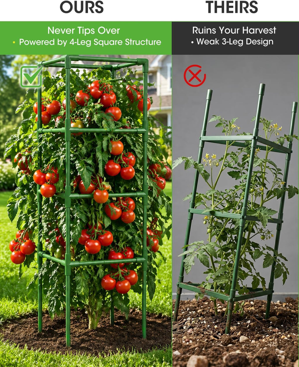 3 Pack Tomato Cages,Square Tomato Plant Stakes Support Cages Trellis for Garden Climbing Vegetables Flowers