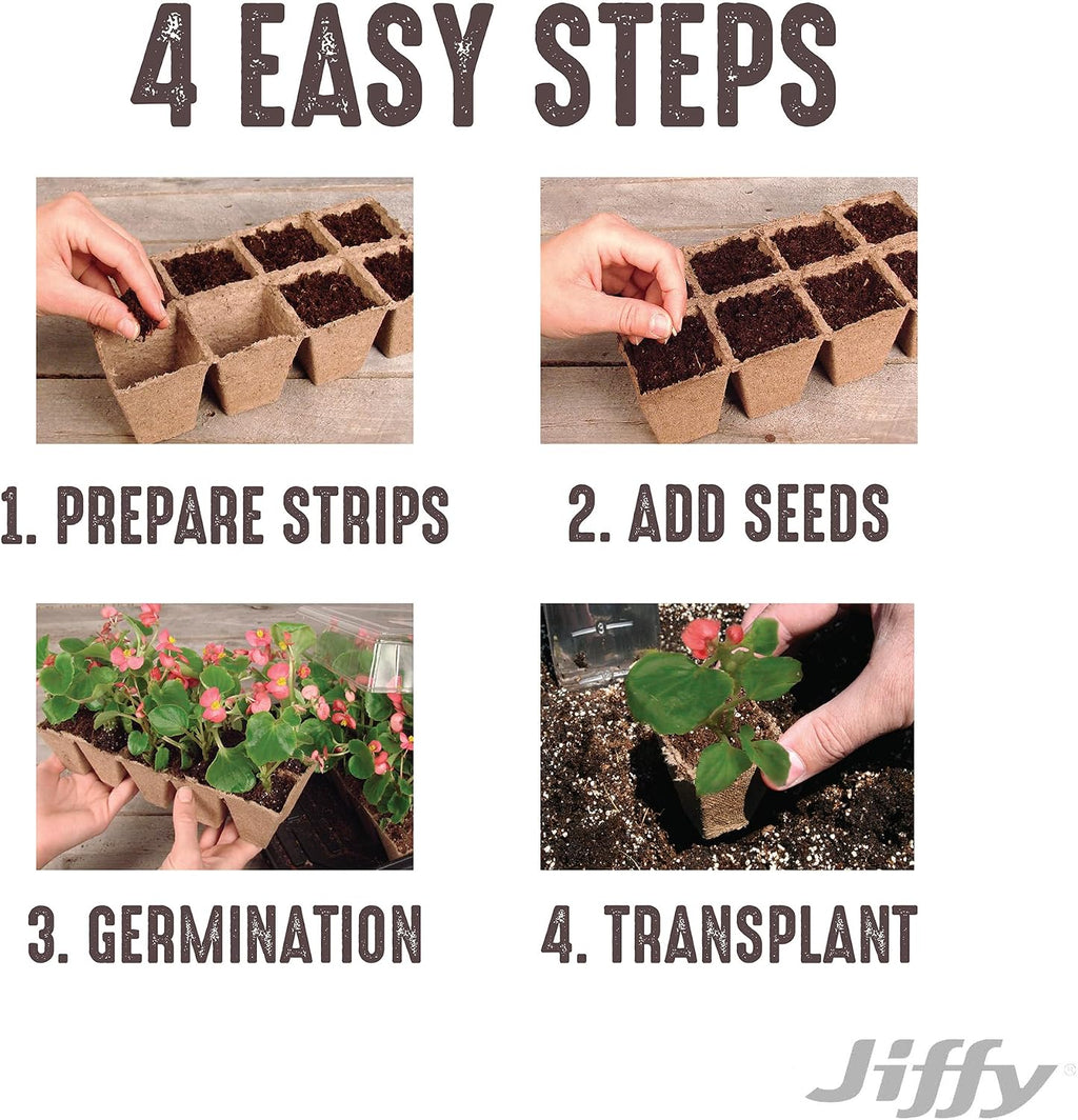 Jiffy Seed Starting Tray - Biodegradable, Plant Germination Cells - 20 Strips (200 Cells) - Peat