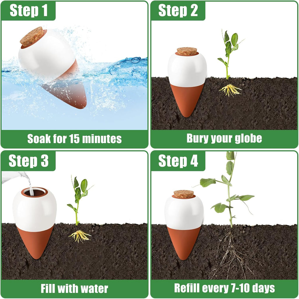 Terracotta Watering Spikes, 4 Pack Ollas Self Watering Globes | Slow Release Self Watering Planter Insert, Plant