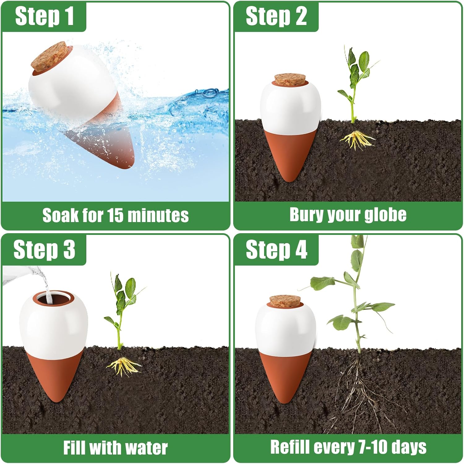 Terracotta Watering Spikes, 4 Pack Ollas Self Watering Globes | Slow Release Self Watering Planter Insert, Plant