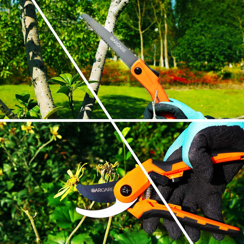 GARCARE Hedge Clippers Pruning Shears 4 in 1 Set Garden Pruning Tool Set | High Carbon Steel, Lopper, Folding Saw