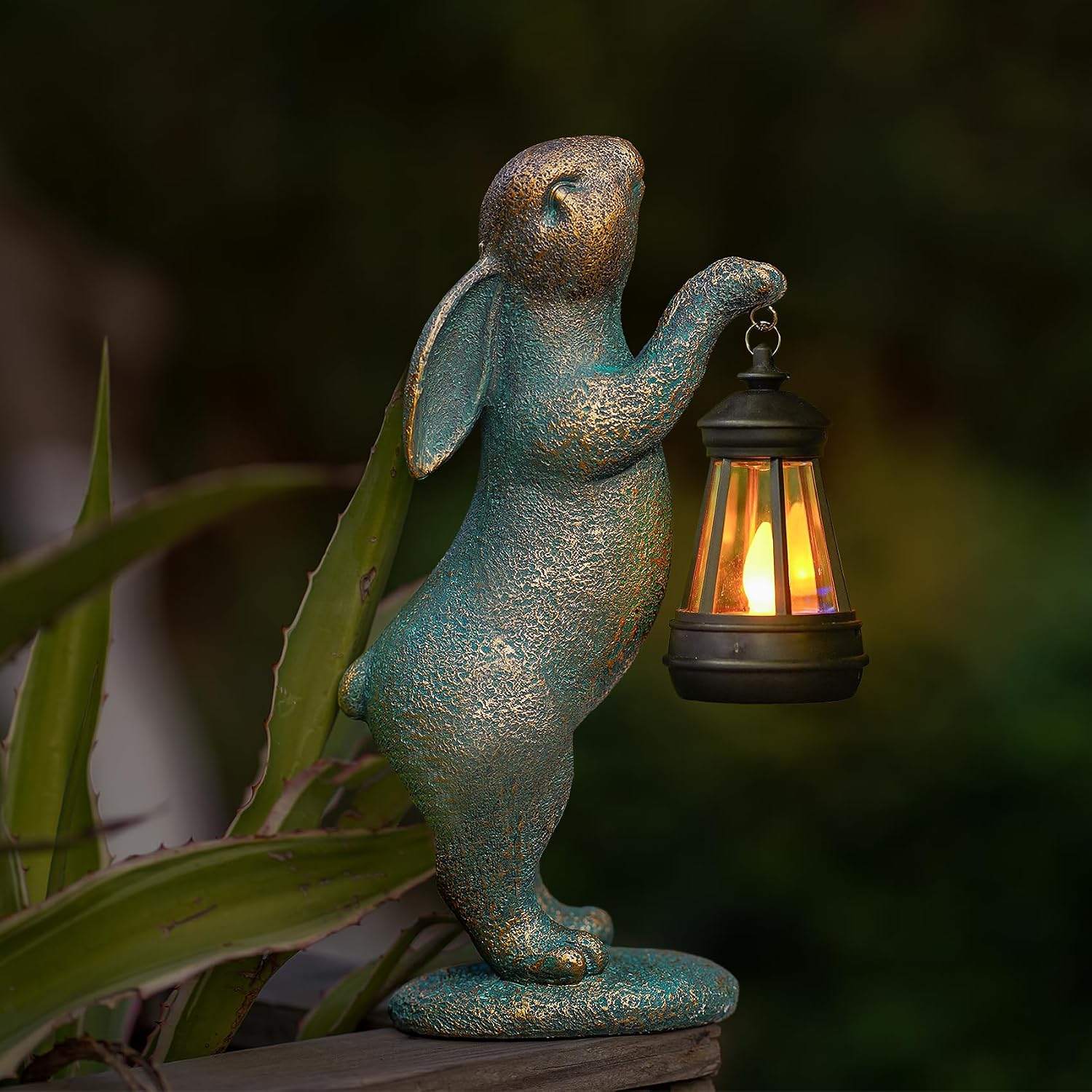 MININOVA Garden Statues Rabbit with Solar Lantern Resin Outdoor Bunny Figurines Decorations for Patio Yard Lawn