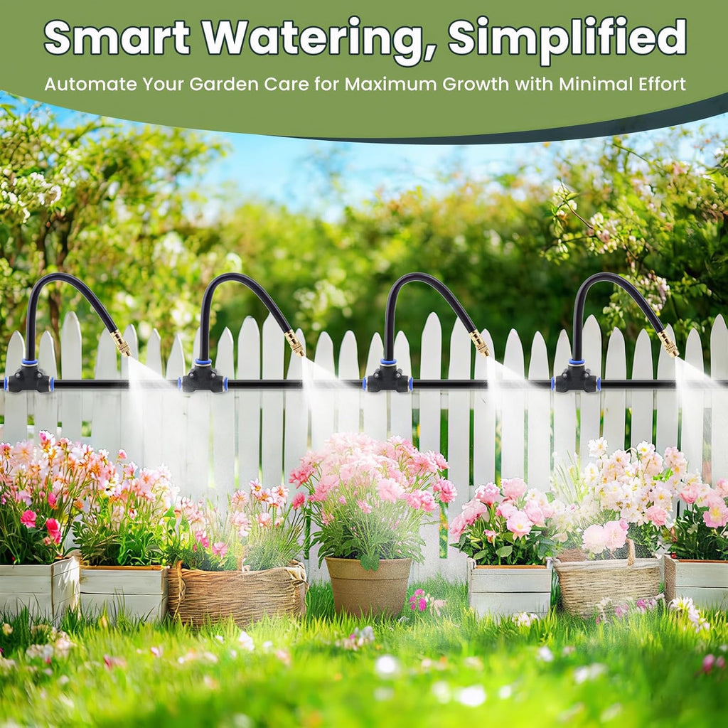 Automatic Drip Irrigation Kits - Garden Watering System with 360° Bendable Spray Adjustable Copper Atomizing Nozzles