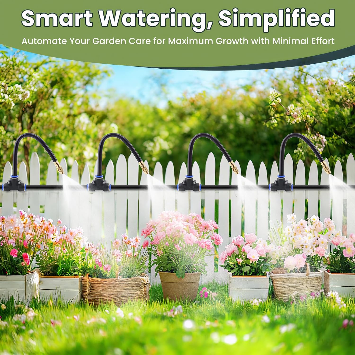 Automatic Drip Irrigation Kits - Garden Watering System with 360° Bendable Spray Adjustable Copper Atomizing Nozzles
